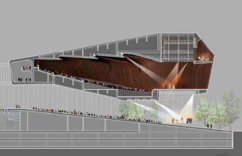 Theater Design Architecture Exterior, Open Auditorium, Architectural Technology, Auditorium Architecture, Auditorium Design, Theater Architecture, Lecture Hall, Music Museum, Architectural Rendering