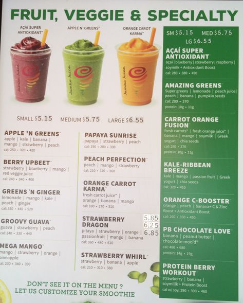 Smoothie Menu Design, Smoothie Cart, Jamba Juice Recipes, Clean Juice, Jamba Juice Smoothies, Juice Bar Menu, Peach Mango Smoothie, Coconut Bread Recipe, Mixed Fruit Juice