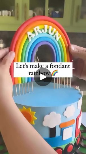 How To Make Fondant Rainbow Topper, How To Make A Rainbow Cake Topper, Fondant Rainbow Cake Topper Tutorial, How To Make Rainbow, Bluey Fondant Toppers, How To Make Fondant Rainbow, Fondant Rainbow Tutorial, How To Make A Rainbow, Fondant Tutorial For Beginners