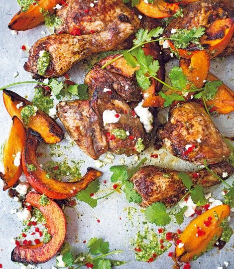 Mexican-chicken-and-pumpkin-with-pepita-pesto Lime Tilapia Recipes, Broiled Steak, White Fish Recipes, Mexican Chicken Recipes, Tilapia Recipes, Delicious Magazine, Fish Dinner, Mexican Chicken, Pan Recipes