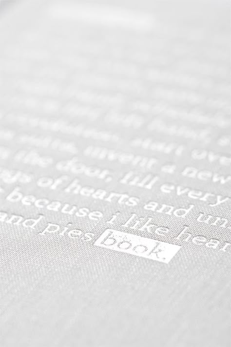 white on white Books Typography, Blind Emboss, Blanco White, Foil Stamp, White Foil, Cloth Book, White Typography, Hardcover Books, Typography Graphic