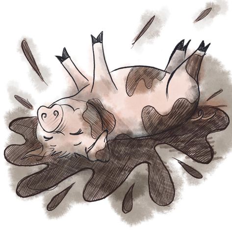 Simple Pig Painting, Pig In Mud Drawing, Pig Sketches, Pig Drawing Simple, Mud Drawing, Cute Pig Drawing, Pig Doodle, Pig Drawing Easy, Pig Sketch