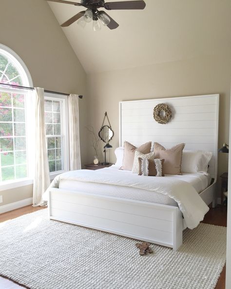 Shiplap Bed Frame, White Farmhouse Headboard, Diy Shiplap Headboard Queen, Shiplap Bed Frame Diy Headboards, Farmhouse Headboard With Lights, Shiplap Bed, Shiplap Bedroom Wall Beds & Bed Frames, King Size White Wood Headboard, Shiplap Headboard