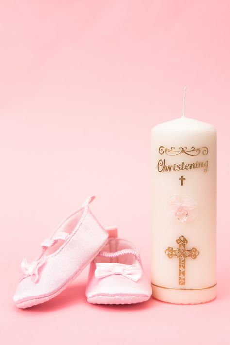 Christening candle with pink baby bootie... | Premium Photo #Freepik #photo #background #ribbon #baby #pink Christening Background Girl, Christening Background, Candle Background, Tarpaulin Design, Baby Bootie, Christening Candle, Cute Pink Background, Background Designs