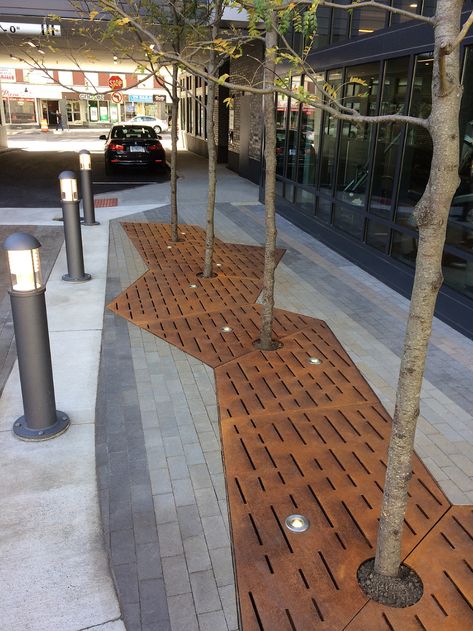 Custom Tree Grates - Iron Age Designs Tree Pit Design, Landscaping Architecture, Tree Grate, Streetscape Design, Plaza Design, Paving Design, Urban Tree, Urban Landscape Design, Public Space Design