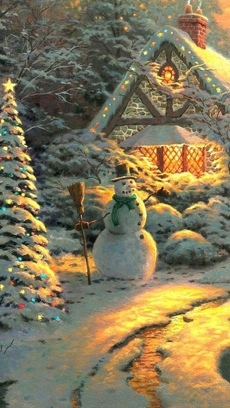 Thomas Kinkade Art, Thomas Kinkade Paintings, Thomas Kinkade Christmas, Kinkade Paintings, Christmas Landscape, Christmas Scenery, Thomas Kinkade, Winter Scenery, Christmas Scenes