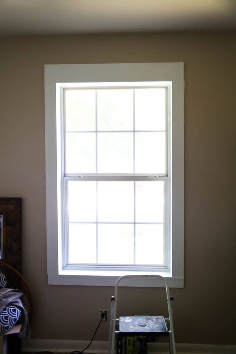 How to trim a window - tips for how to add trim to your windows to make them look more custom (and larger!). Easy DIY project for the home. #diy #diyproject #window #windowtrim #woodworking #home Mdf Window Trim, Trimming Out Windows Interior, Add Trim To Windows, How To Frame Windows, Window Moulding Ideas, Modern Window Casing, Simple Window Trim, Farmhouse Window Trim, Geometry Project