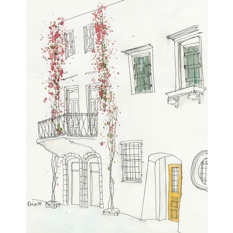 Love it! Building Illustration, 수채화 그림, House Drawing, Art Et Illustration, Urban Sketching, Art Journals, A Drawing, Watercolor And Ink, 그림 그리기