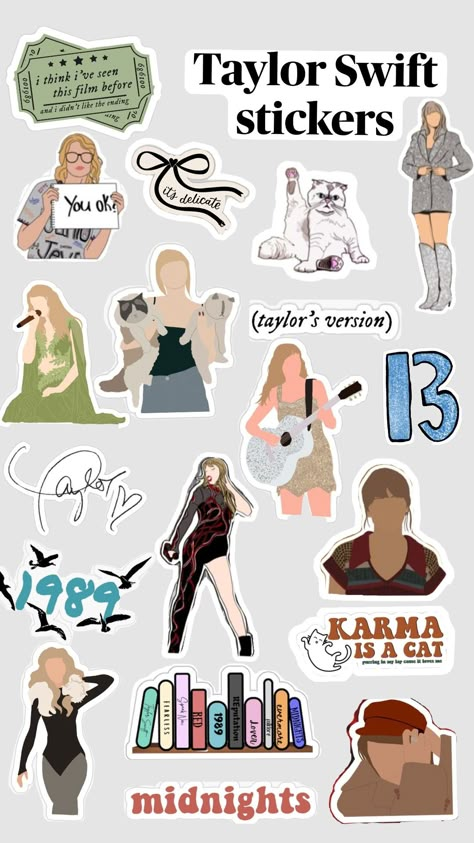 Taylor Swift Aesthetic Stickers, Taylor Swift Stickers Printable, Bujo Stickers Printable, Singer Stickers, Swiftie Party, Polaroid Diy, Marvel Diy, Stickers Cricut, Sticker Collage