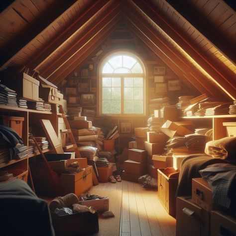 A cozy attic full of memories 🏡✨ Made with AI #art #instaart #artgallery #artjournal #ai #aiinterior #aiart #aiartcommunity #cluttercore #attic #atticroom #atticdesign #storage #beautiful #dreamhome #homes #sweethome #homesweethome Attic Aesthetic, Cluttercore Aesthetic, Old Attic, Cozy Attic, Attic Design, Attic Storage, Costume Inspo, Attic Rooms, Insta Art