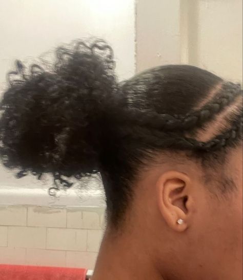 Two Braids Into Bun Natural Hair, Hairstyles For Short Hair Natural Hair, Braids Into Ponytail Natural Hair, Blackhairstyles Natural, Curly Braided Hairstyles, Modern Waterfall, Waterfall Braids, Basketball Hairstyles, Natural Hair Bun Styles