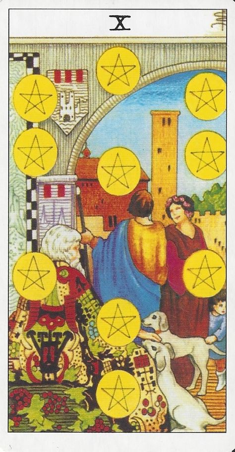 10 Of Pentacles, Ten Of Pentacles, Tarot Symbols, Tarot Suits, Pentacles Tarot, Tarot Significado, 78 Tarot Cards, Tarot Tips, Family Money