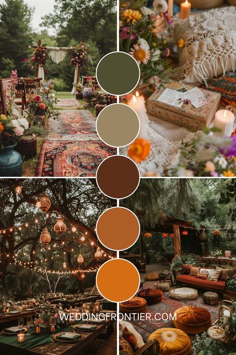 Bohemian wedding theme ideas for a relaxed, free-spirited celebration. Hygge Wedding Summer, Non Traditional Wedding Themes, Hobbit Inspired Wedding, Hobbit Wedding Theme, Hobbit Themed Wedding, Heathen Wedding, Middle Earth Wedding, Hygge Wedding, Bohemian Color Palette