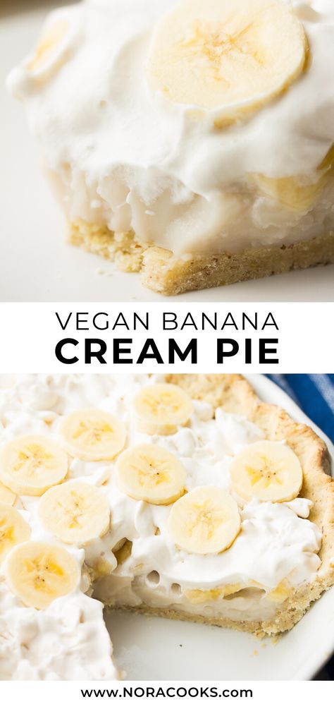 Vegan Custard Pie Recipe, Healthy Pie Filling Recipes, Vegan Cream Pie Recipes, Healthy Banana Cream Pie Recipe, Vegan Banana Pie, Banana Vegan Dessert, Vegan Pie Recipes Desserts, Vegan Pie Filling, Vegan Banana Cheesecake