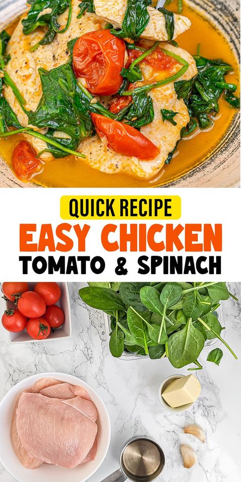 Embrace the harmony of flavors with this quick Tomato Spinach White Wine Chicken recipe. In just 30 minutes, you can enjoy chicken breast cooked in a buttery white wine sauce, enriched with the addition of fresh tomatoes and spinach. A perfect meal for when you crave something delicious yet easy. Chicken Spinach Tomato Recipe, Spinach Stuffed Chicken Breast, White Wine Chicken, Wine Chicken, Family Breakfast Recipes, Stuffed Chicken Breast Spinach, Spinach Chicken, Tomato Spinach, Cheesy Spinach