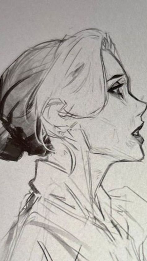 Side Facing Pose Reference, Character Side Profile Design Reference, Profile Face Drawing Reference, Side View Profile Drawing, Side View Reference Female, Hair Laying Down Drawing Reference, Looking At Something Reference, Head Drawing Profile, Fem Side Profile