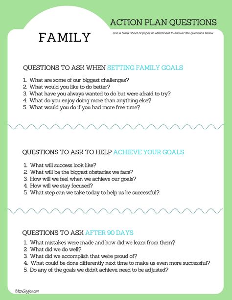 Family Goal Setting Printable - Free 90-day action plan printable to help your family set manageable goals you can work together to achieve. Family Goal Planning Free Printable, Family Yearly Planning, Family Meeting Questions, Setting Family Goals, How To Reset Your Family, Goal Setting For Families, Family Goal Planning, Family Meeting Template Free Printables, Family Goal Setting Worksheet