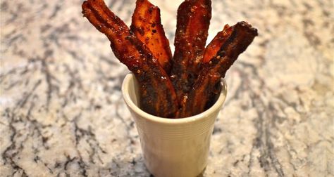 Man Candy from Ignite! Denver Turkey Jerky Recipe, Candied Bacon Recipe, Wraps Recipes, Jerky Recipe, Turkey Jerky, Caramelized Bacon, Bob Evans, Cinnamon Candy, Bacon In The Oven