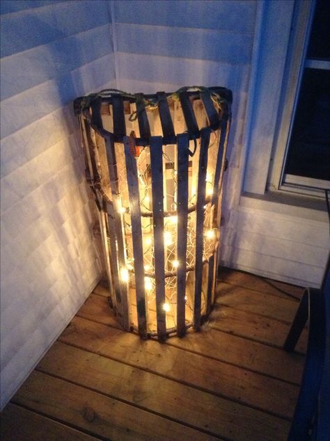 Lobster trap with Christmas lights. Crab Trap Decor, Lobster Pots Decoration, Lobster Trap Decor, Lobster Trap Ideas, Lobster Decorations, Lobster Decor, Crab Trap, Lobster Trap, Christmas Lights Outside