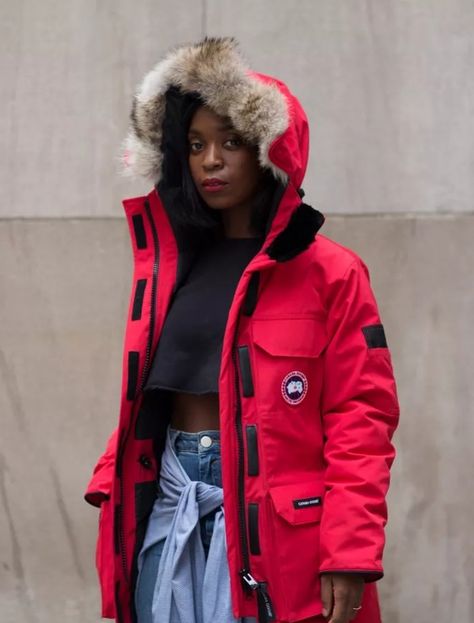 Racked Editor's Pick: Red Canada Goose 'Expedition' Parka, a Stylish Winter Jacket Option. // Shop it on Racked: (http://www.racked.com/2015/11/13/9725944/canada-goose-expedition-parka-red) Red Canada Goose Outfit, Red Parka Outfit Winter, Canada Goose Women Outfits Street Styles, Red Parka Outfit, Canada Goose Women Outfits, Canada Goose Outfit, Parka Outfit Winter, Canada Goose Fashion, Canada Goose Expedition Parka