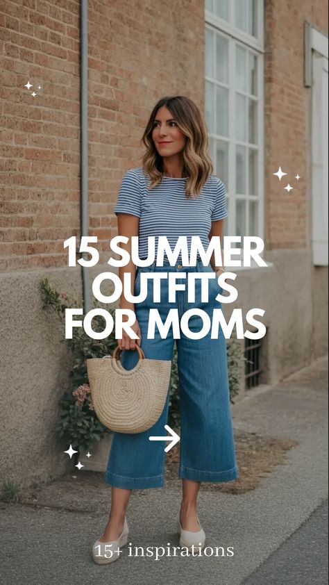 Summer Outfits for Moms,Woman in denim culottes summer outfit Postpartum Summer Outfit, Mom Spring Break Outfits, Summer Outfit Staples, 30s Summer Outfits Women, 30 Year Old Mom Outfits, Summer Mum Outfits, Zoo Outfits For Moms, Coastal Mom Outfits, Sunday Outfit Summer