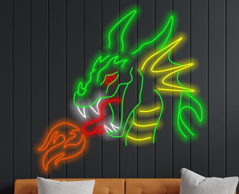 Neon Dragon, Design Dragon, Dragon Wall, New Year Decoration, Dragon Head, Year Of The Dragon, New Years Decorations, The Dragon, Sign Design