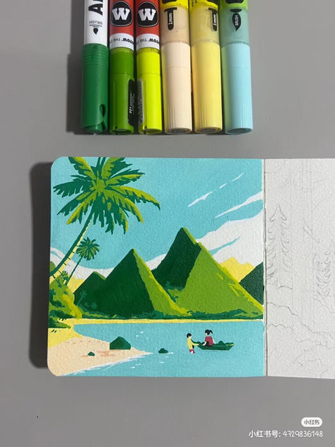 [𝑺𝒂𝒗𝒆 & 𝑭𝒐𝒍𝒍𝒐𝒘]~♡´･ᴗ･`♡ Posca Art Landscape, Mini Posca Art, Posca Art Ideas Inspiration, Posca Landscape, Acrylic Paint Markers Ideas, Acrylic Marker Drawings, Acrylic Marker Painting, Acrylic Marker Art Ideas, Acrylic Marker Art