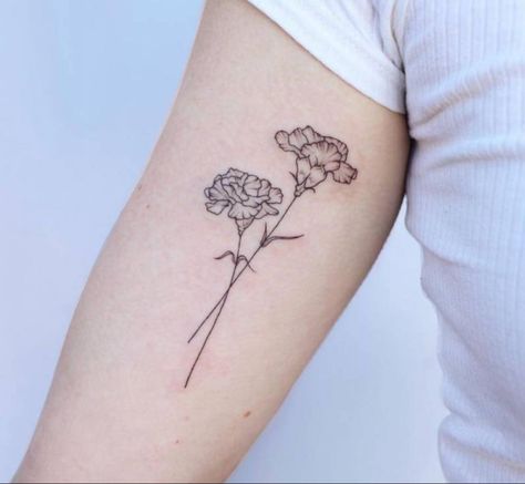 Carnation Flower Tattoo, Carnation Tattoo, International Tattoo, Matching Friend Tattoos, Mastectomy Tattoo, Red Ink Tattoos, Bff Tattoos, Greek Tattoos, Matching Tattoo