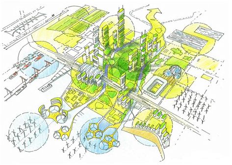 BlueGreen Master planning — Pavel A Fomenko Hand Sketches, Master Planning, Architectural Sketches, Hand Drawings, Vertical Farming, Green Initiatives, Conceptual Architecture, Puntarenas, Architecture Concept