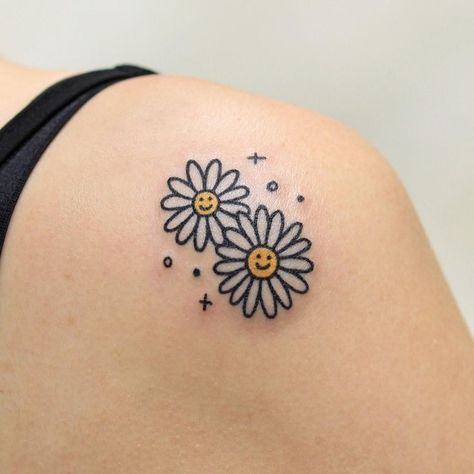 Flower Stick And Poke, Flower Power Tattoo, Indie Tattoo, Handpoke Tattoo, Daisy Tattoo, Tatuaje A Color, Dainty Tattoos, Aesthetic Tattoo, Dream Tattoos