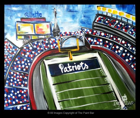 Gillette Stadium Painting - Jackie Schon, The Paint Bar Stadium Painting, Quotes Canvas Painting, Mixed Media Canvas Painting, Canvas Painting Techniques, Painting Techniques Canvas, Diy Canvas Painting Ideas, Paint The Night, Bar Pics, School Artwork