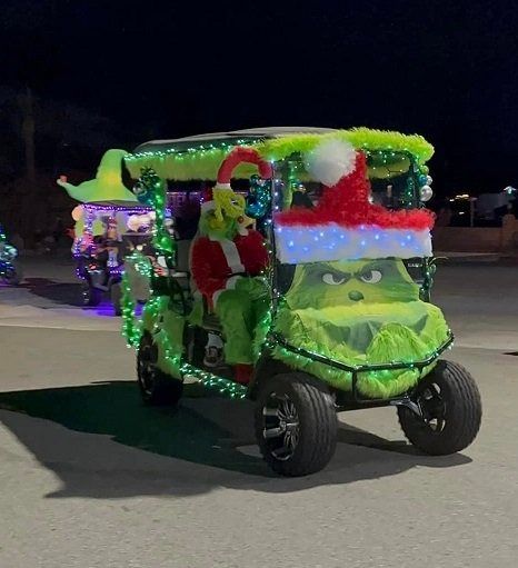 Rolling into the holidays: Festive fun at the Canyon Lake Golf Cart Parade - Canyon Lake Insider Holiday Golf Cart Decorations, Christmas Golf Cart Ideas, Golf Cart Decorating Ideas For Christmas, Golf Cart Christmas Parade Ideas, Golf Cart Christmas Decorating Ideas, Decorated Golf Cart Ideas, Christmas Golf Cart Parade Ideas, Golf Cart Parade, Golf Cart Decorations