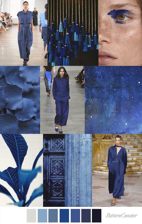 Pattern Curator DARK COBALT Mood Board Fashion Inspiration, Pattern Curator, Fashion Trending Moodboard, Print And Pattern, Color Trends Fashion, Fashion Design Portfolio, Fashion Portfolio, Mood Board Fashion, Trend Forecasting