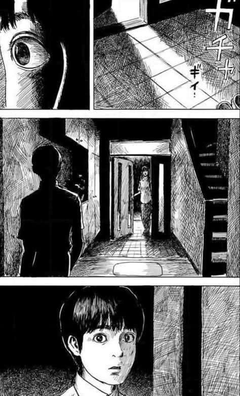 Horror Composition Drawing, Horror Comic Strip, Scary Manga Panels, Horror Composition, Storyboard Shots, Comic Strip Illustration, Manga Composition, Manga Learning, Storyboard Film