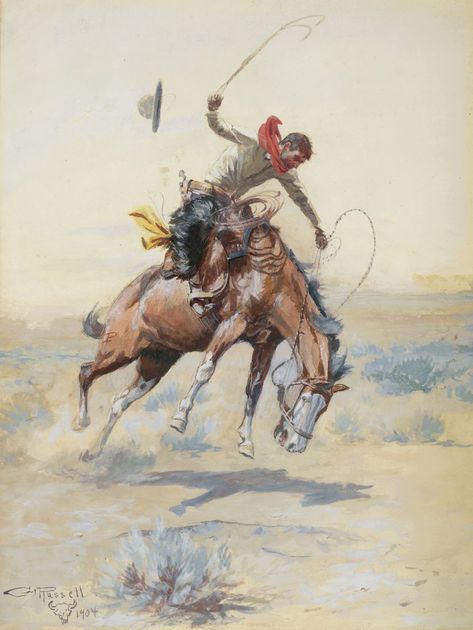 Charles Russell, "The Bucker," 1904 Vintage Western Art, Charles Marion Russell, Jackson Hole Art, Cowgirl Design, Cowboy Artists, Western Paintings, Western Artist, West Art, Cowboy Art