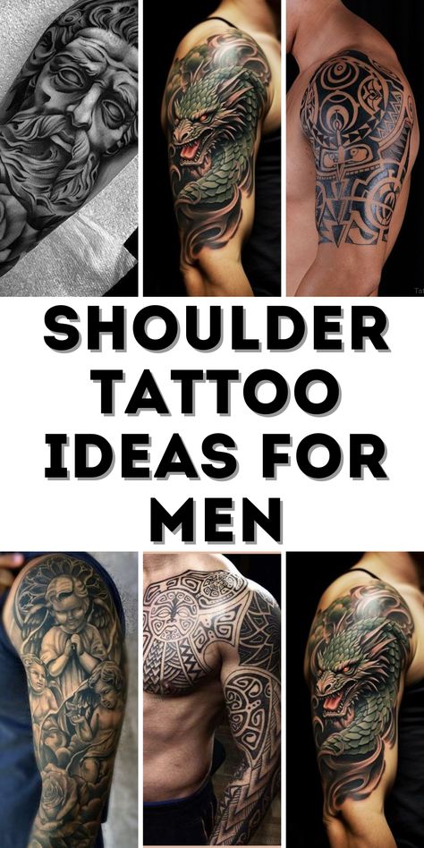 Bold and Meaningful Shoulder Tattoo Ideas for Men: Unique Designs to Inspire Your Next Ink Men's Tattoo Ideas On Shoulder, Unique Shoulder Tattoo For Men, Tattoo Ideas For Men Shoulder, Male Shoulder Tattoo, Shoulder Tattoo Ideas For Men, Upper Shoulder Tattoo Men, Unique Shoulder Tattoo, Upper Arm Tattoos For Guys, Upper Shoulder Tattoo