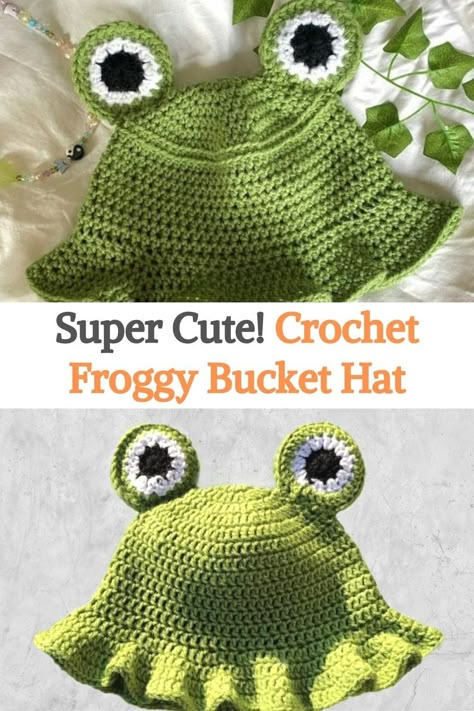 Frog Crochet Pattern Free Hat, Funny Hat Crochet Pattern Free, Fun Hats Crochet, Froggy Hat Crochet Pattern, Crochet Frog Beanie Free Pattern, Frog Crochet Hat Pattern Free, Free Frog Hat Crochet Pattern, How To Crochet Frog Hat, Crochet Froggy Hat