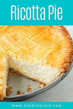 A creamy ricotta filling with a hint of lemon and almond is baked inside of a sweet Italian pie pastry. Typically served on Easter, but not exclusively, this Ricotta Pie is sure to be the star of the show at any meal. Italian Ricotta Pie, Triple Coconut Cream Pie, Ricotta Pie Recipe, Italian Pie, Sweet Ricotta, Ricotta Pie, Ricotta Filling, Easter Pie, Pie Pastry