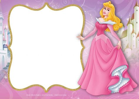 FREE Printable Princess Aurora Sleeping Beauty Invitation Templates | FREE Invitation Templates - Drevio Princess Aurora Invitation, Aurora Invitation, Princess Aurora Party, Sleeping Beauty Birthday Party, Aurora Birthday, Disney Princess Invitations, Sleeping Beauty Party, Princess Party Invitations, Printable Princess