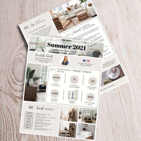 Real Estate Mailing Ideas, Real Estate Monthly Newsletter, Real Estate Newsletter Template, Apartment Newsletter Ideas, Summer Real Estate Marketing, Market Update Real Estate, Real Estate Newsletter Ideas, Realtor Newsletter, Freelance Ideas