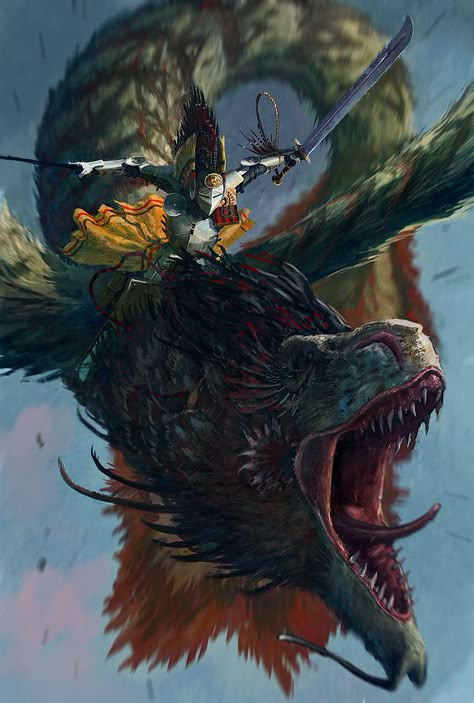 Draekl Charge, Edouard Groult on ArtStation at https://www.artstation.com/artwork/dq8X Knight Riding Dragon, Riding Dragon, Dragon Samurai, Dark Jungle, Feathered Serpent, Dragon World, Cool Dragons, Aztec Art, Fantasy Beasts