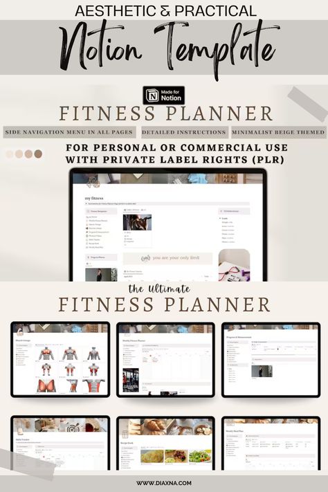 Effortless Fitness Planning with Digital Fitness Notion Template by FaveTemplates: Simplify Workouts and Meals with a Minimalist Aesthetic Workout Tracker and Meal Planner — DIAxNA Fitness Notion Template, Weekly Fitness Planner, Notion Aesthetic, Fitness Tracker Printable, Aesthetic Workout, Workout Tracker, Weekly Planner Free, Online Planner, Meal Planner Template