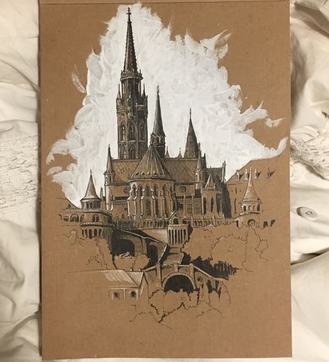 Art On Brown Paper, Toned Paper Art, Brown Paper Art, Buda Castle, Architecture Sketchbook, Architecture Drawing Art, Toned Paper, Gcse Art, Arte Sketchbook