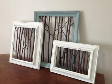 branches in frames as wall art #twigart #framedbranches #diydecorideas #upcycled #diyprojectideas #decoronabudget Cool Picture Frames, Takken Decor, Twig Crafts, Koti Diy, Picture Frame Ideas, Picture Frame Crafts, Twig Art, Diy Wand, Branch Art