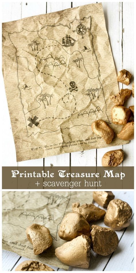 Give your kids a treasure map for a fun scavenger hunt activity. Love this free printable and the "gold" rocks! Treasure Hunt For Kids, Scavenger Hunt Clues, Maps For Kids, Seni Vintage, Fun Summer Activities, Pirate Birthday Party, Treasure Map, Pirate Treasure, Pirate Birthday