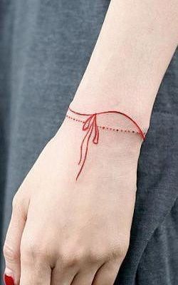 Red Line Tattoo Arm, Red Bracelet Tattoo, String Of Fate Tattoo, Red String Of Fate Tattoo, Red Line Tattoo, Red String Tattoo, Spark Tattoo, Fate Tattoo, 444 Tattoo