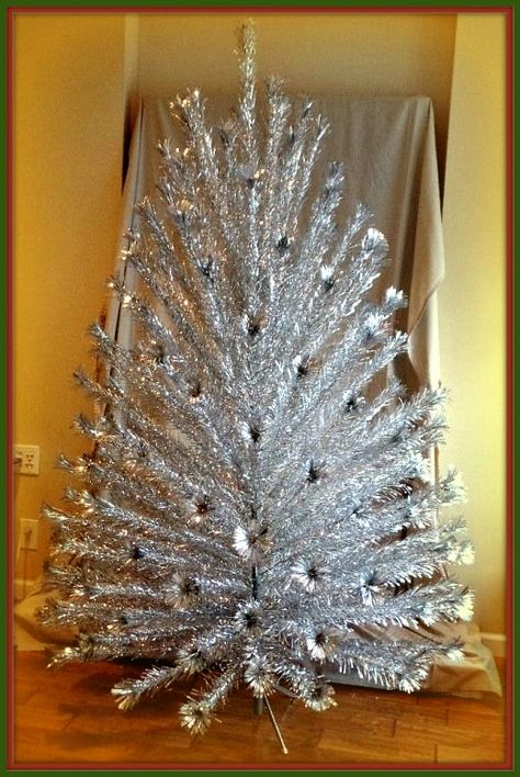 Early 1960s Peco Seven foot Aluminum Christmas Tree with 151 Pom Pom end branches. Very good used condition Aluminum Christmas Trees, Vintage Aluminum Christmas Tree, Tinsel Christmas Tree, Aluminum Christmas Tree, Vintage Decorations, Retro Christmas Tree, Tinsel Tree, For Christmas, Prim Christmas