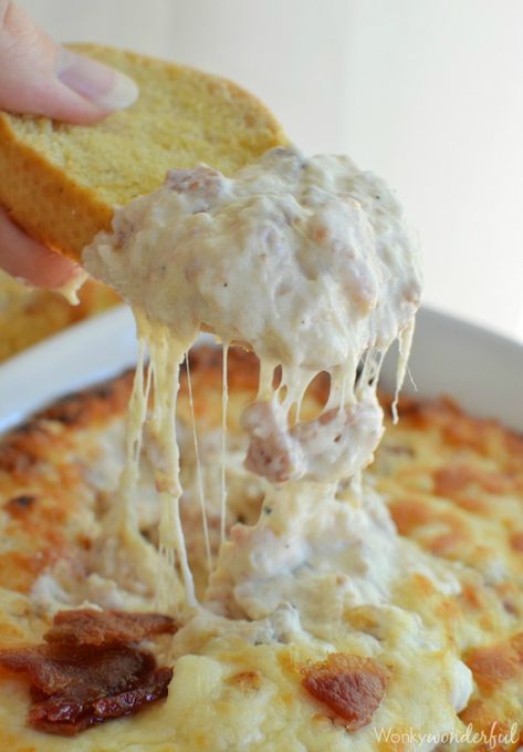 Cheesy Bacon Dip Recipe - This appetizer is full of bacon, cheese and horseradish for an extra kick! Cheesy Dip Recipes, Bacon Dip Recipes, Mushroom Dip, Cheesy Bacon Dip, Onion Dip Recipe, Bacon Dip, Cheesy Dip, Bacon Stuffed Mushrooms, Cheesy Bacon