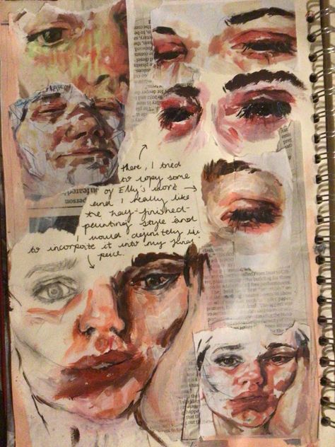 Elly Smallwood Portraits, Elly Smallwood Art, Elly Smallwood Artist Research, A Level Portraiture Sketchbook Pages, Distortion Artist Research, Gcse Artists To Study, Portrait Art Gcse Sketchbook Pages, Sketchbook Theme Ideas, Artists To Study For Gcse