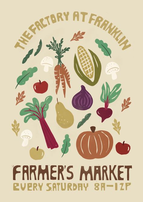 Fall Farmers Market Poster by Jess Gerakinis on Dribbble Farmers Market Mural, Farmers Market Painting, Farmers Market Graphic Design, Vegetable Poster Design, Farmers Market Illustration, Farmers Market Ideas, Farmers Market Flyer, Farmers Market Poster, Fall Farmers Market